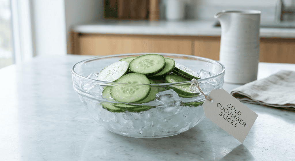 Cold cucumber slices over closed eyes to reduce puffiness