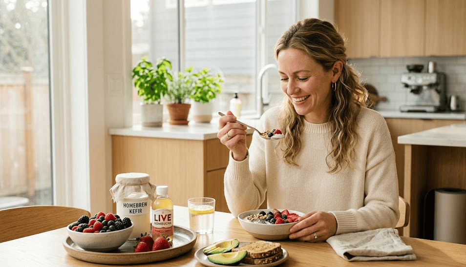 Healthy gut bacteria concept for probiotics and gut health