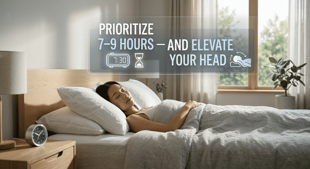 Sleeping with head elevated to reduce under-eye fluid and shadows