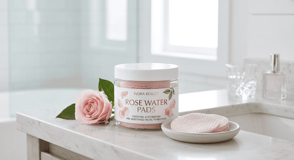 Chilled rose water cotton pads to soothe the under-eye area