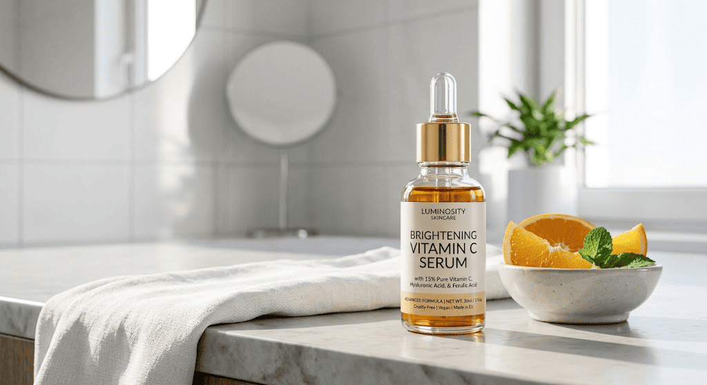 Vitamin C serum applied under the eyes to brighten pigmentation